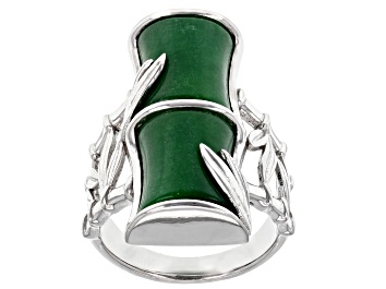 Picture of Green Jadeite Bamboo Inspired Rhodium Over Sterling Silver Ring
