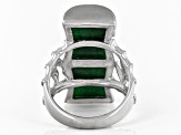 Green Jadeite Bamboo Inspired Rhodium Over Sterling Silver Ring