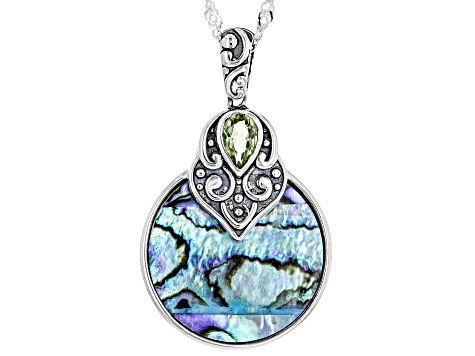 Abalone Shell Sterling Silver Oxidized Pendant With 18" Chain