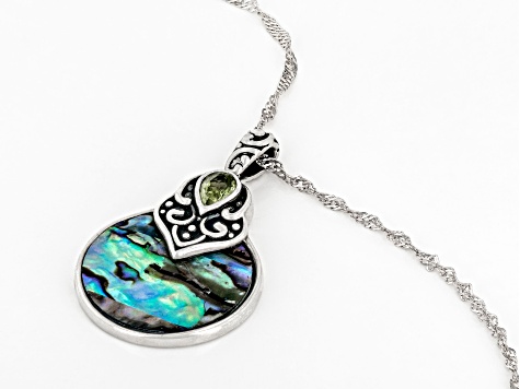Abalone Shell Sterling Silver Oxidized Pendant With 18" Chain