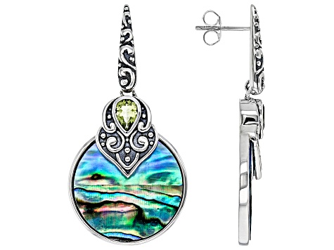 Multicolor Abalone Shell Sterling Silver Oxidized Earrings 0.77ctw