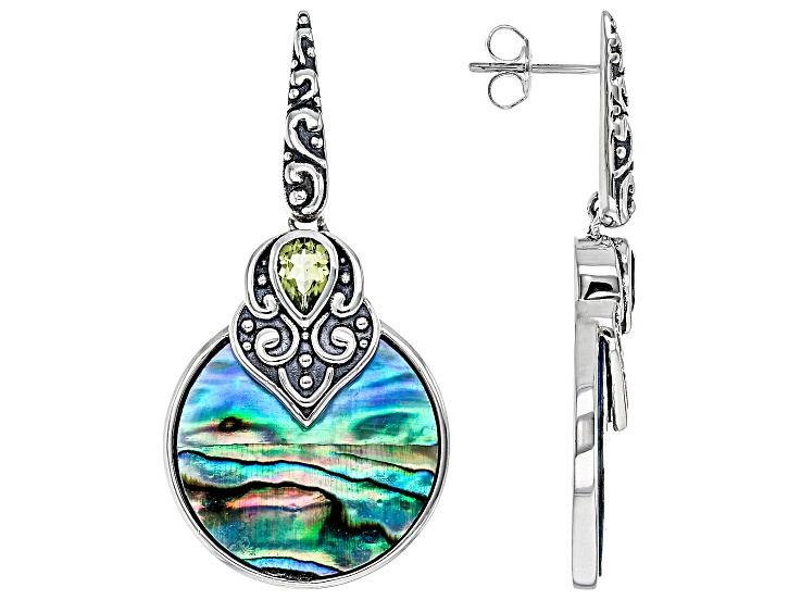 Multi-Color Abalone Shell Sterling Silver Oxidized Earrings