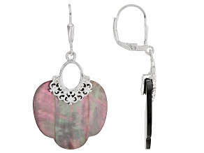 Black Mother-Of-Pearl Rhodium Over Silver Scalloped Dangle Earrings