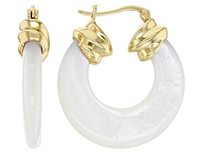 White Mother-Of-Pearl 18k Yellow Gold Over Sterling Silver Hoop Earrings