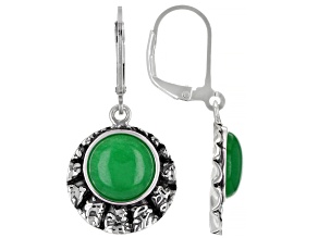 Green Jadeite Sterling Silver Oxidized Dangle Earrings