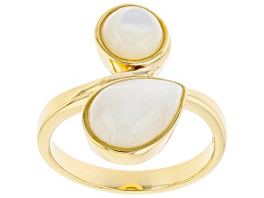 White Mother-of-Pearl 18k Yellow Gold Over Sterling Silver Bypass Ring