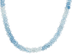 Blue Aquamarine Rhodium Over Silver Beaded Starfish Charm Necklace