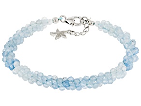 Blue Aquamarine Rhodium Over Silver Beaded Bracelet