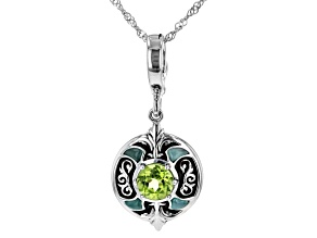 Green Peridot and Jadeite Rhodium over Sterling Silver Enhancer with Chain 1.11ct