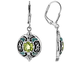 Green Peridot and Jadeite Rhodium over Sterling Silver Dangle Earrings 1.28ctw