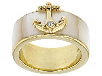 Picture of White Mother-of-Pearl 18k Yellow Gold Over Silver Anchor Band Ring