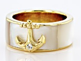 White Mother-of-Pearl 18k Yellow Gold Over Silver Anchor Band Ring