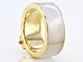 White Mother-of-Pearl 18k Yellow Gold Over Silver Anchor Band Ring