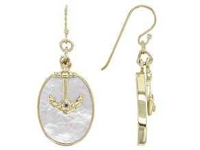 White Mother-of-Pearl 18k Yellow Gold Over Silver Anchor Dangle Earrings