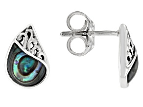 Multicolor Abalone Shell Rhodium Over Sterling Silver Stud Earrings