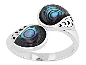 Multicolor Abalone Shell Rhodium Over Sterling Silver Bypass Ring