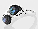 Multicolor Abalone Shell Rhodium Over Sterling Silver Bypass Ring
