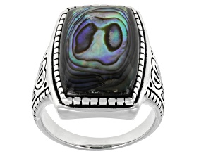 Multicolor Abalone Shell Sterling Silver Solitaire Ring