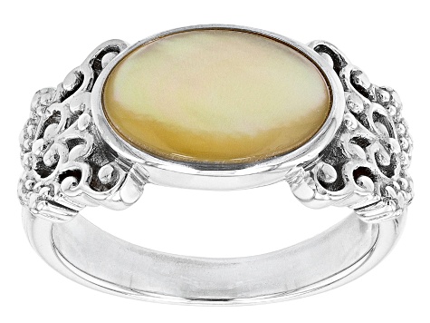 Golden Mother-Of-Pearl Rhodium over Sterling Silver Ring