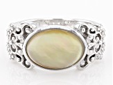 Golden Mother-Of-Pearl Rhodium over Sterling Silver Ring