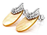 Golden Mother-Of-Pearl Rhodium over Sterling Silver Elongated Earrings