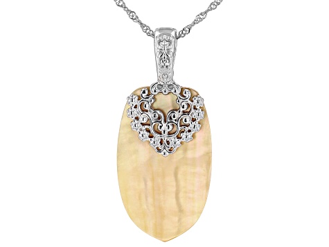 Golden Mother-Of-Pearl Rhodium over Sterling Silver Elongated Enhancer with 18" Chain