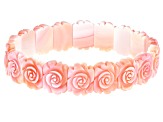 Hand Carved Pink Conch Shell Fancy Rose Station Stretch Bracelet