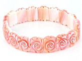 Hand Carved Pink Conch Shell Fancy Rose Station Stretch Bracelet