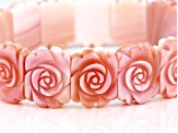 Hand Carved Pink Conch Shell Fancy Rose Station Stretch Bracelet