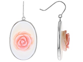 Pink Conch Shell Rhodium Over Silver Rose Dangle Earrings