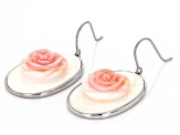 Pink Conch Shell Rhodium Over Silver Rose Dangle Earrings