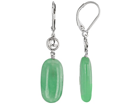 Green Jadeite Rhodium Over Sterling Silver Dangle Earrings