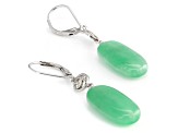 Green Jadeite Rhodium Over Sterling Silver Dangle Earrings