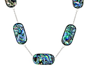 30x15mm Rectangular Cushion Triplet Bead Abalone Shell Rhodium Over Sterling Silver Station Necklace