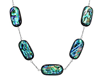 Picture of Triplet Bead Abalone Shell Rhodium Over Sterling Silver Station Necklace 30x15mm