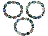 Doublet Bead Multicolor  Abalone Shell Stretch Bracelet Set Of 3