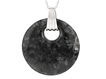 Picture of Charcoal Jadeite Rhodium Over Silver Disc Pendant with Chain