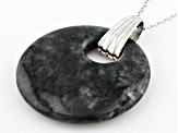 Charcoal Jadeite Rhodium Over Silver Disc Pendant with Chain