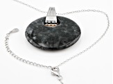 Charcoal Jadeite Rhodium Over Silver Disc Pendant with Chain