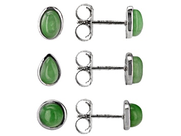 Green Oval Chrome Diopside 10K Yellow Gold Earrings 2.2ctw