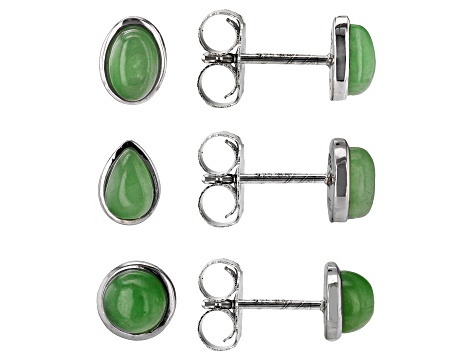 Green Jadeite Rhodium Over Silver Set of 3 Stud Earrings - PCF617 - Vimarsana News