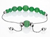 Green Jadeite Rhodium Over Sterling Silver Bolo Bracelet