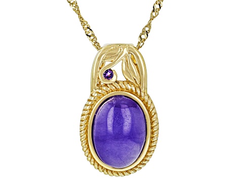 Purple Jadeite with Purple Amethyst 18k Yellow Gold Over Silver Pendant ...