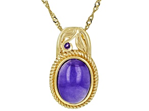 Purple Jadeite with Purple Amethyst 18k Yellow Gold Over Silver Pendant .06ctw
