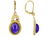 Purple Jadeite with Purple Amethyst 18k Yellow Gold Over Silver Dangle Earrings .03ctw