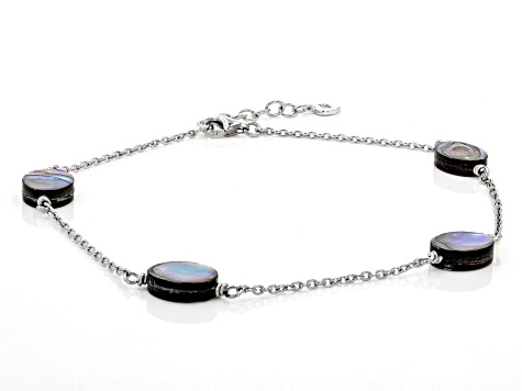 Multicolor Abalone Shell Rhodium Over Sterling Silver Anklet