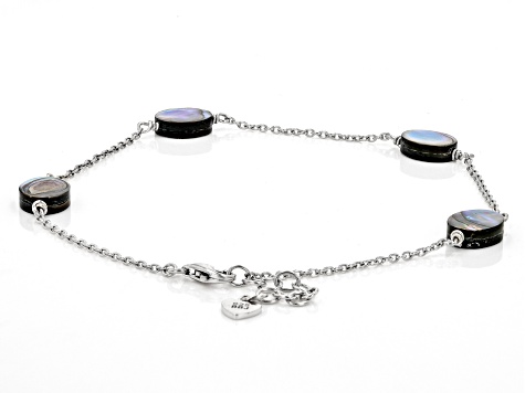 Multicolor Abalone Shell Rhodium Over Sterling Silver Anklet