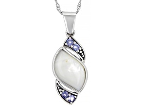 White Mother-of-Pearl and Tanzanite Sterling Silver Enhancer with Chain 0.48ctw