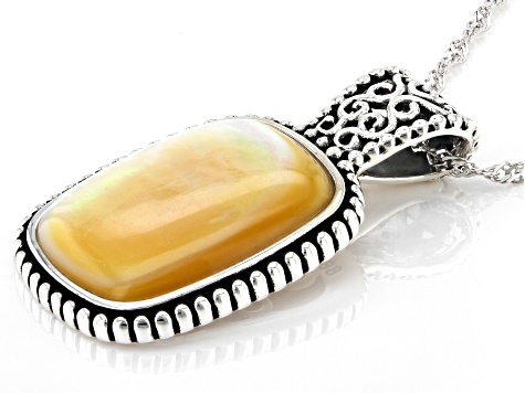 Golden Mother-of-Pearl Sterling Silver Pendant with Chain