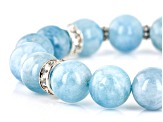 Blue Aquamarine and White Cubic Zirconia Silver Tone Stretch Bracelet